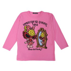 画像1: Hystericmini　MIRROR OH MIRROR 長袖BIG Tシャツ　　25；ピンク (1)