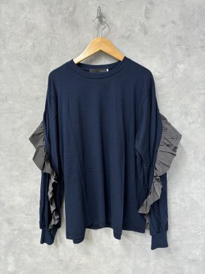 画像1: nunuforme  裁ち切りフリルT　　NAVY (1)