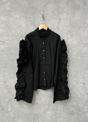 画像1: nunuforme 　ドロストスリーブシャツ　BLACK (1)