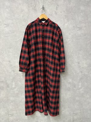 画像1: NATURAL LAUNDRY   Tタータン　コートワンピース　　483:レッド系     サイズ2 (1)