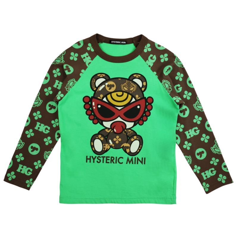 Hystericmini MONOGRAM TEDDY ラグランTシャツ 50:グリーン 12340128